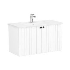 Vitra Root Groove 69303 Lavabo Dolabı, Kapaklı, 100 Cm, Mat Beyaz, Köşeli Lavabolu